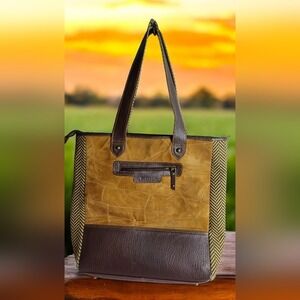 Vaan & Co Women Milano Upcycled Leather And Suede Herringbone Tote Shoulder Bag